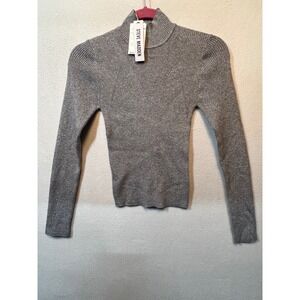 Steve Madden Sweater Silver Metallic Ribbed Mock Neck Long Sleeve Top -‎ XS